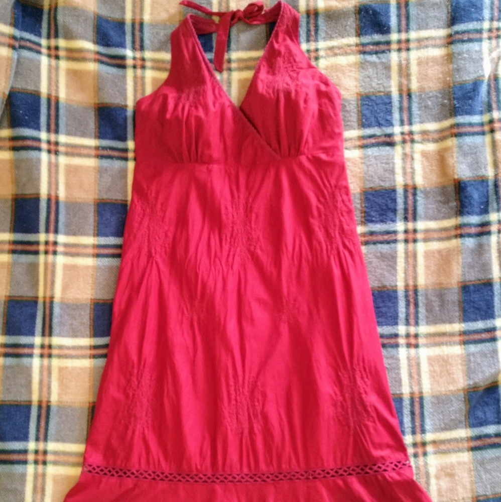 J crew Red Halter Cotton Dress 6P
